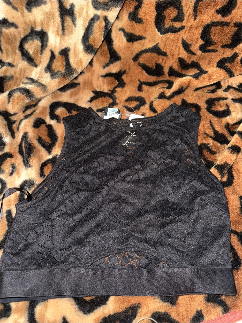 bebe Black Lace Cropped Tank